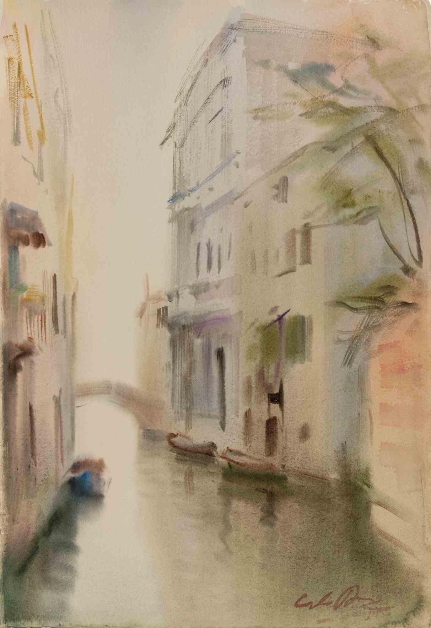 Vue du Rio dei Gesuiti à Venise - Dessin de Carlo Ravagnan - années 1970