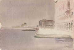 Ansicht der Riva Schiavoni in Venedig - Zeichnung von Carlo Ravagnan - 1978