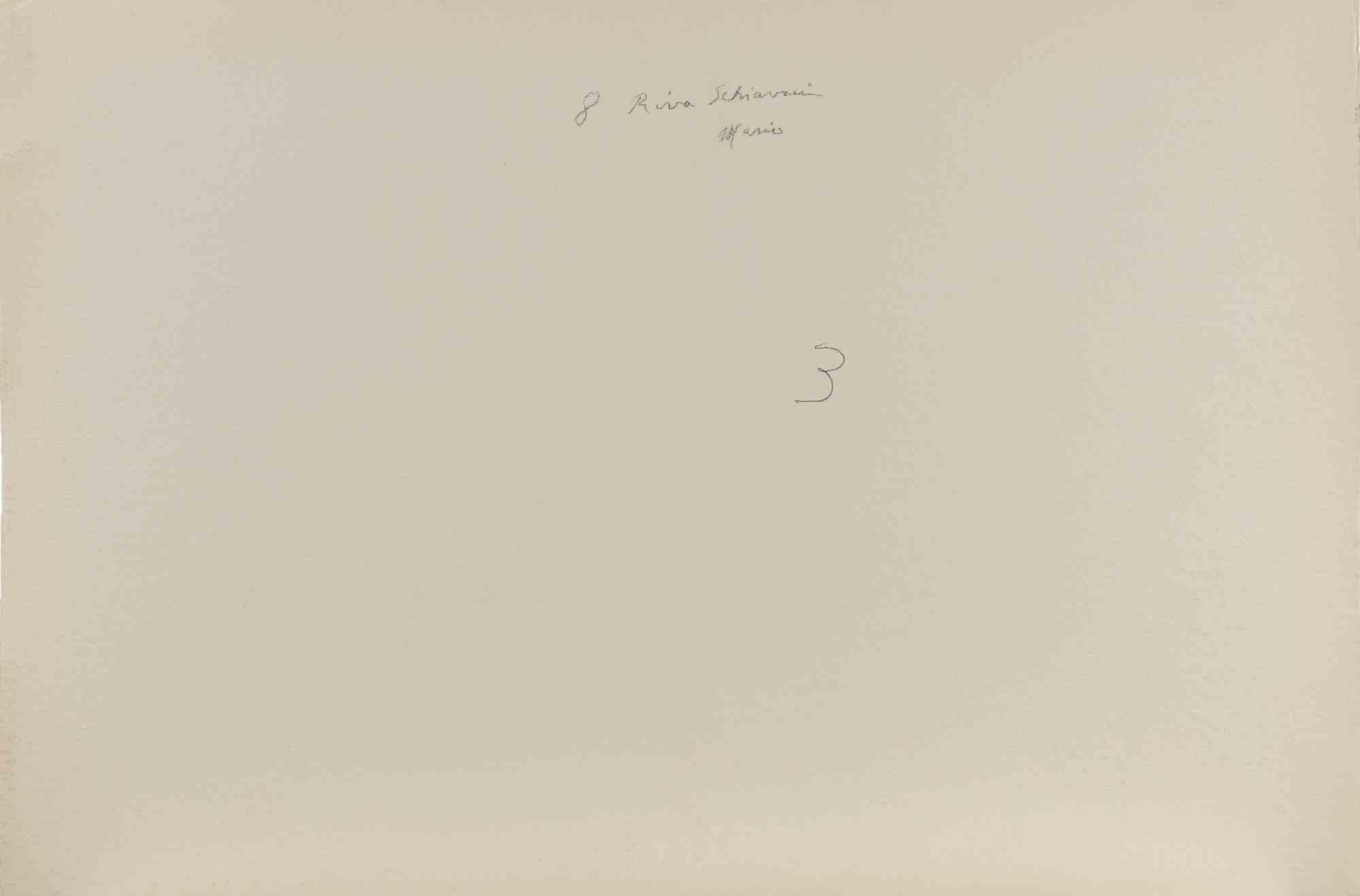 View of Riva Schiavoni in Venice - Drawing by Carlo Ravagnan - 1978 For Sale 1