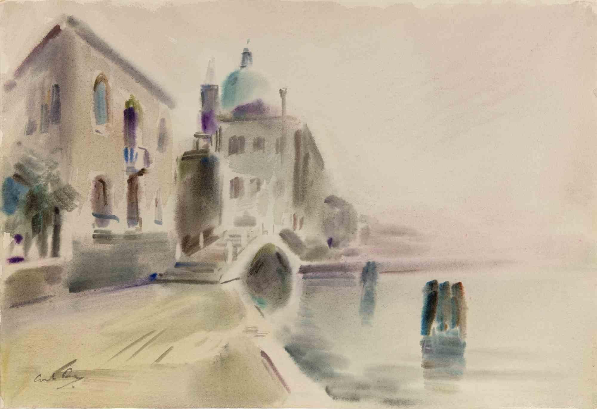 Watercolor on heavy paper realized by Carlo Ravagnan in 1973.

Hand signed lower left.

Titled and dated on rear.

Excellent condition.