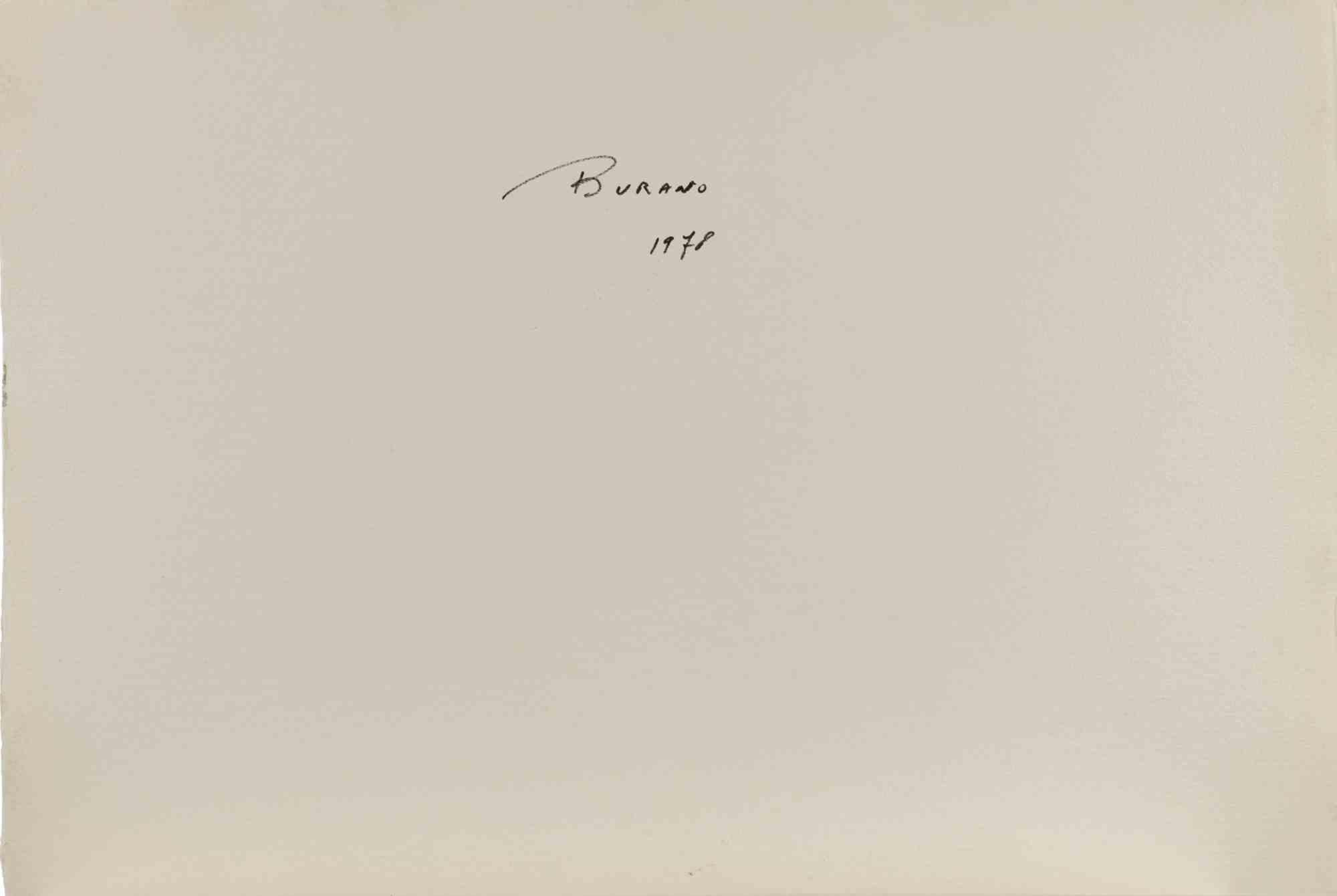 View of Burano - Drawing by Carlo Ravagnan - 1978 For Sale 1