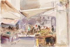 Market in Paris - Drawing by Carlo Ravagnan - 1970s