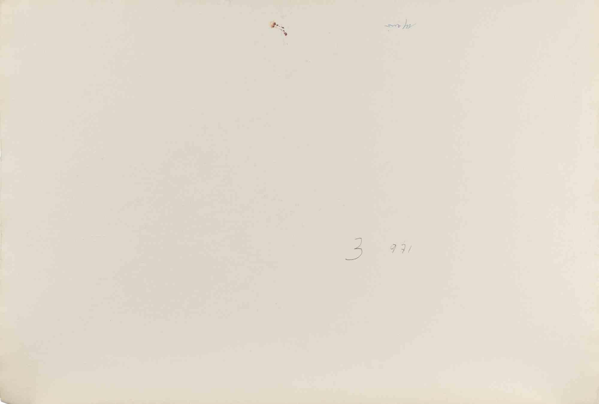 Vase of Flowers - Drawing by Carlo Ravagnan - 1971 For Sale 1
