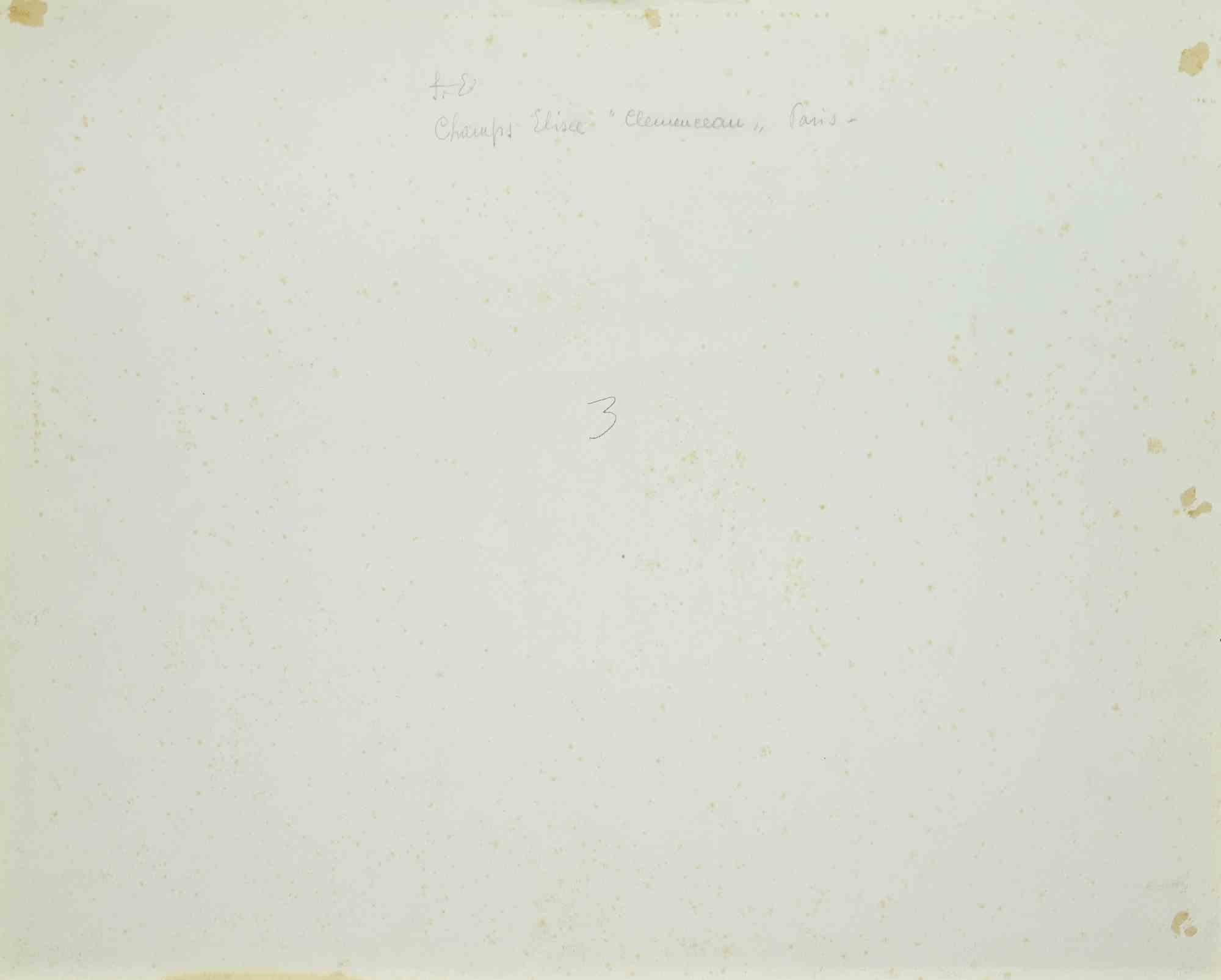 View of Champs Elisées - Clemenceau, Paris - Drawing by Carlo Ravagnan - 1959 For Sale 1