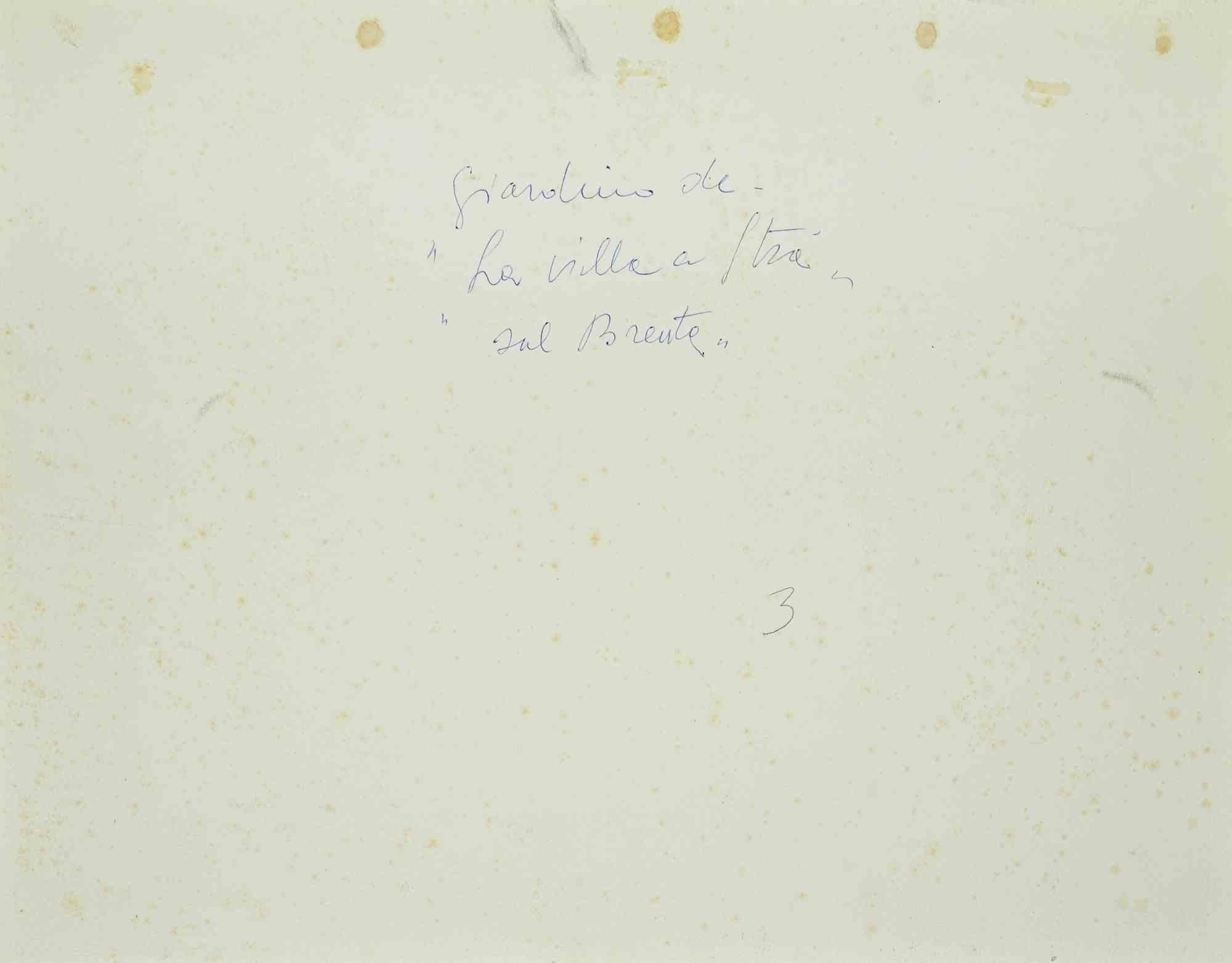 View of Villa Strà sul Brenta - Drawing by Carlo Ravagnan - 1959 For Sale 1