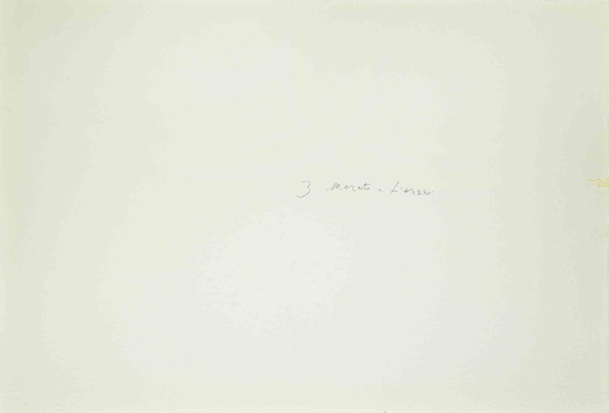 Market - Drawing by Carlo Ravagnan - 1970s For Sale 1