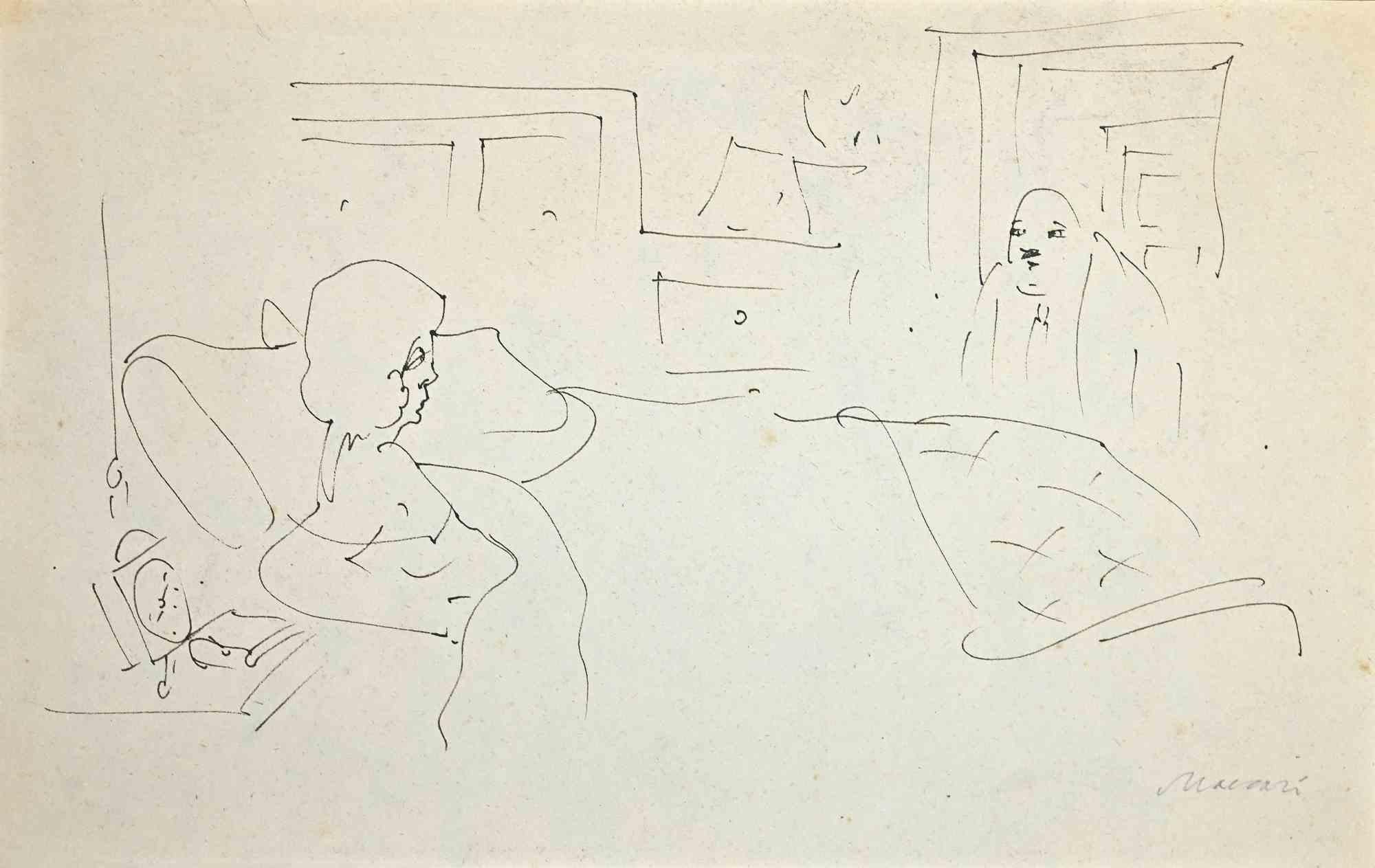 China ink drawing realized by Mino Maccari in 1960s.

Hand signed in pencil lower right.

Very good condition.
