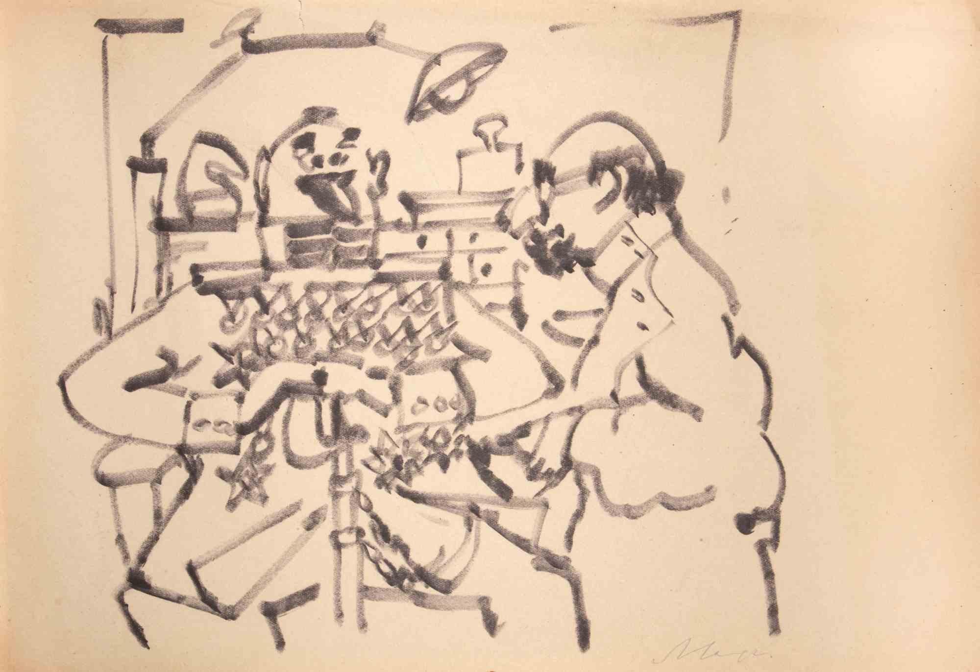 Black marker drawing realized by Mino Maccari in 1950s.

Hand signed lower right.

Very good condition.