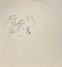 The Unwelcome Accompaniment - Drawing by Mino Maccari - Mid-20th Century