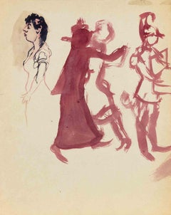 Porträt-Aquarell von Mino Maccari, modern, um 1935