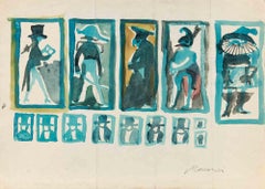 Theaterkostüme - Zeichnung von Mino Maccari - 1950er Jahre