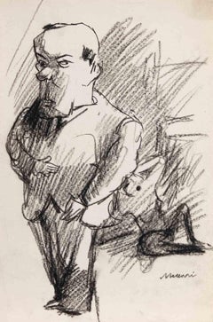 Porträt mit Akt - Zeichnung von Mino Maccari - 1950er Jahre