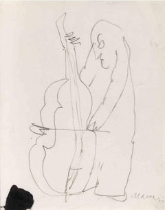El violonchelista - Dibujo de Mino Maccari - Años 60