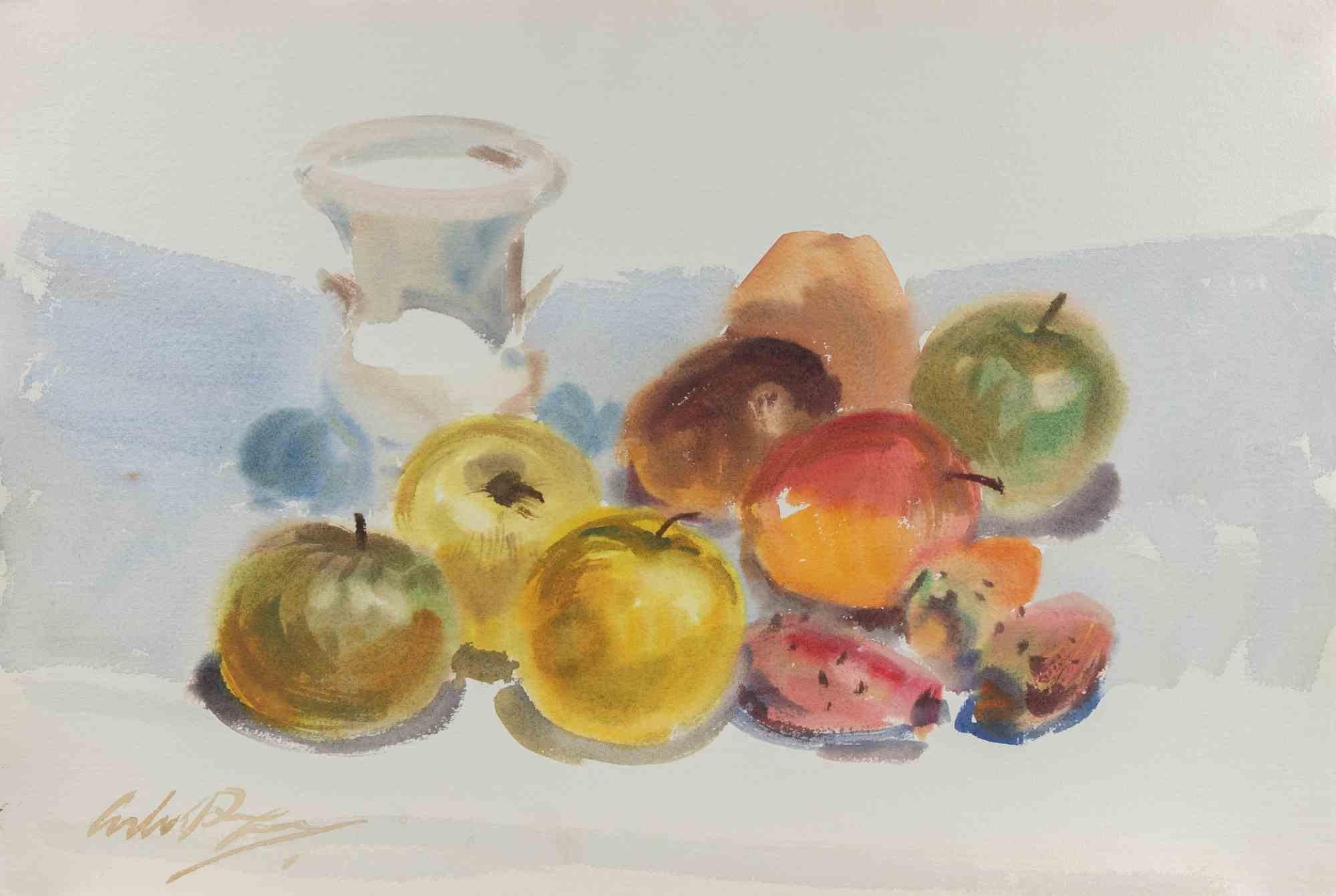 Natura morta con frutta - Disegno di Carlo Ravagnan - 1972 in vendita 1