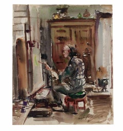 El pintor Bruno Amadio en su estudio - Dibujo de Carlo Ravagnan - 1961