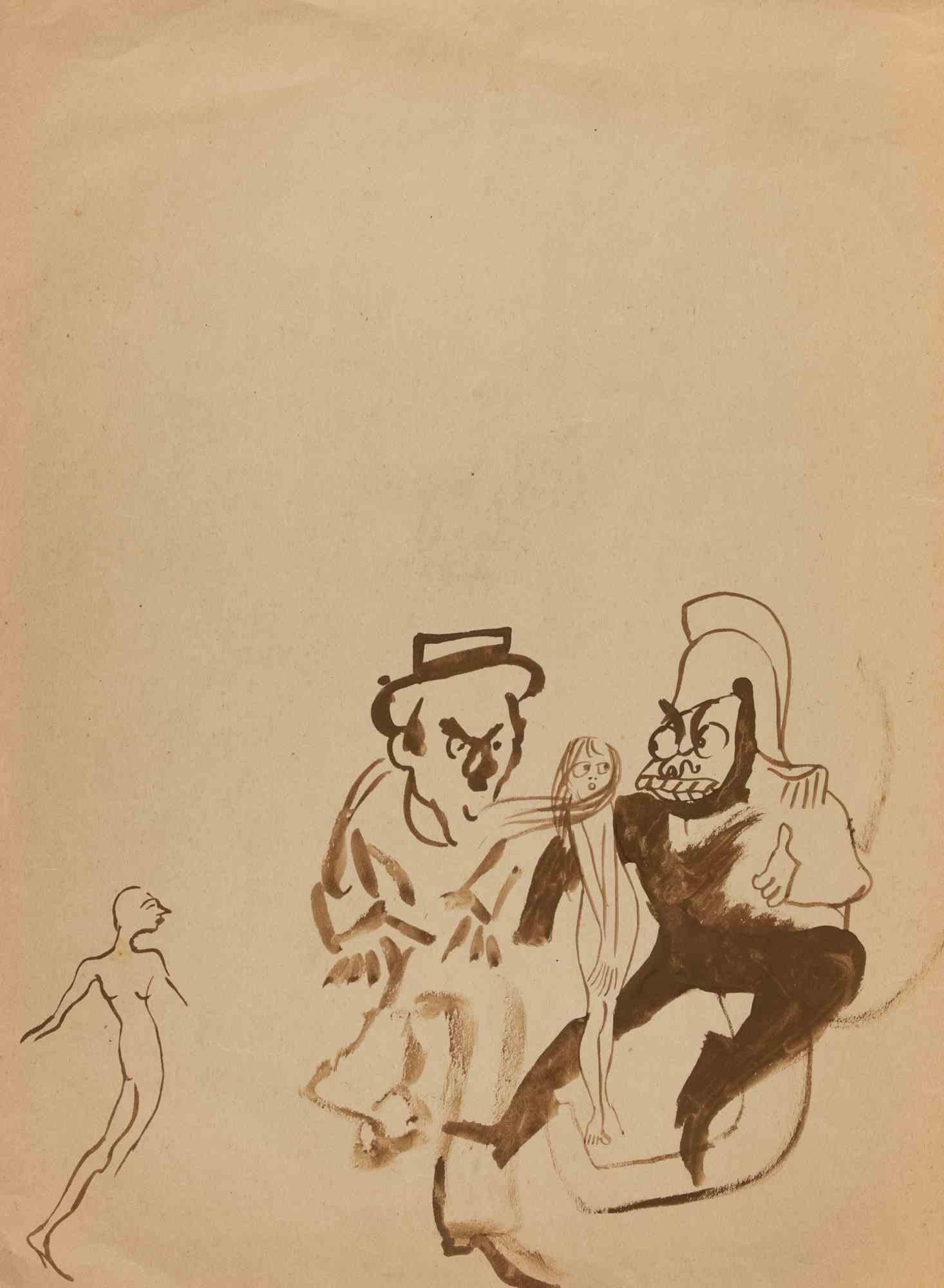 The Usurpers - Drawing by Mino Maccari - 1960s For Sale 1