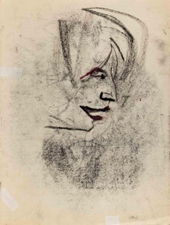 1960s Signed Modern Charcoal Drawing 'The Appointment', Unframed