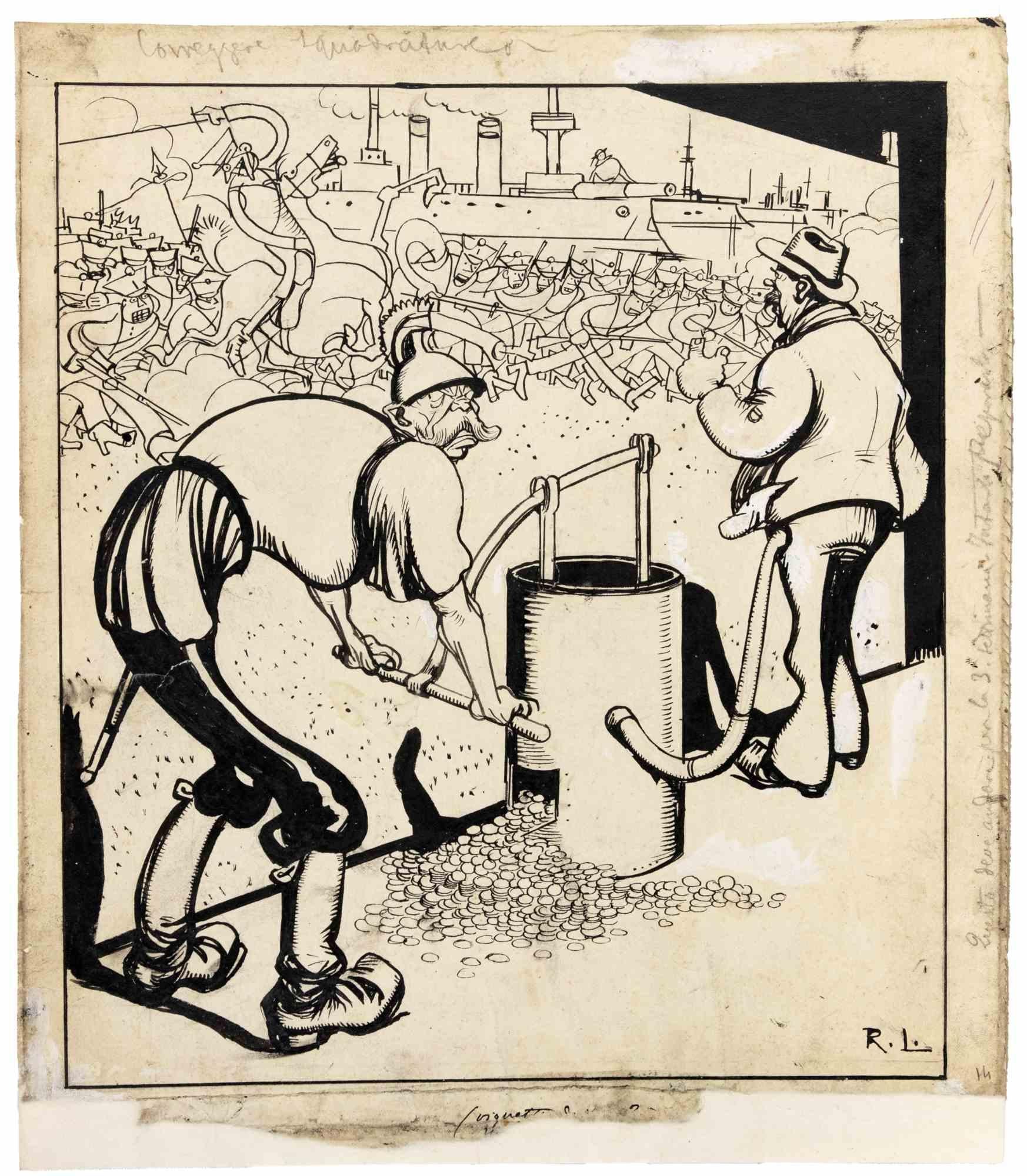 Dibujo a tinta china realizado por Gabriele Galantara en la década de 1920.

Monograma a mano en la parte inferior derecha.

Buen estado.