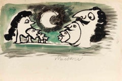 Paisaje lunar - Dibujo de Mino Maccari - Años 50