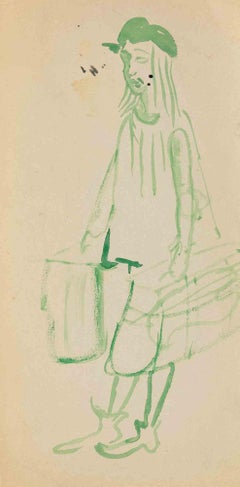 Dibujo de caballeros, carboncillo y acuarela, arte moderno, alrededor de la década de 1960