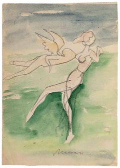 The Kiss of the Angel - Drawing by Mino Maccari - 1955