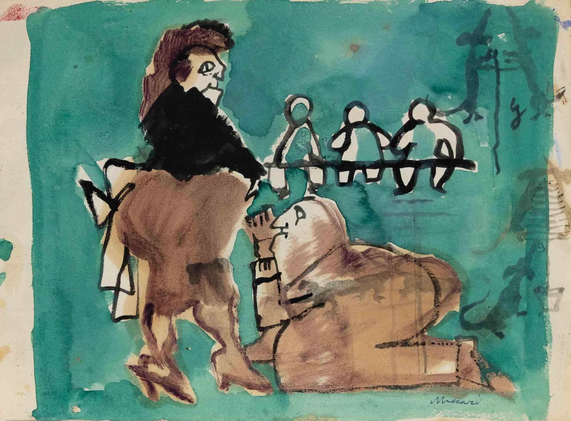 Watercolor on paper realized by Mino Maccari in 1958 ca.

Hand signed in pen lower right.

Good condition.