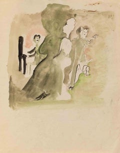 Music at the Party - Drawing by Mino Maccari - 1950s