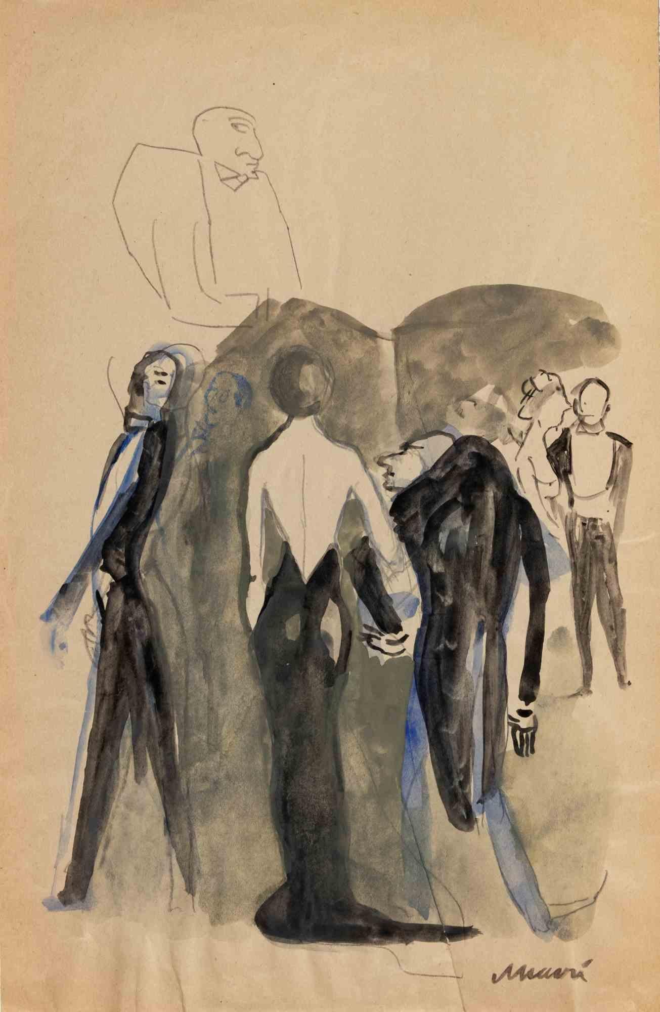 Party with the Hunchback - Drawing by Mino Maccari - 1960s