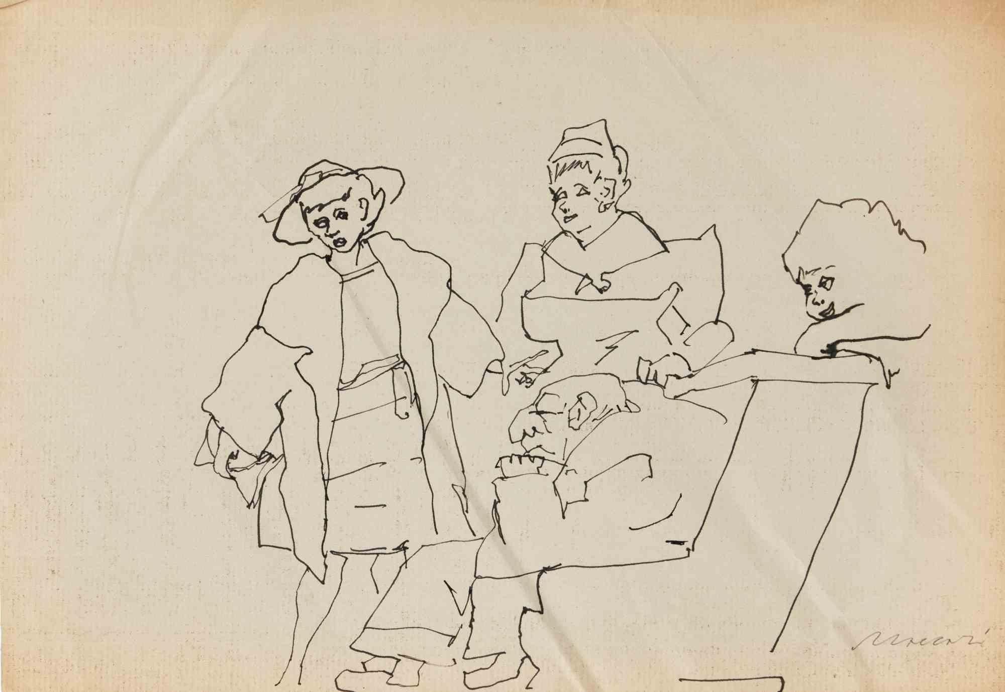 Disegno a inchiostro di China realizzato da Mino Maccari nel 1940.

Firmato a mano in basso a destra.

Condizioni molto buone, tranne che per alcune lievi pieghe.