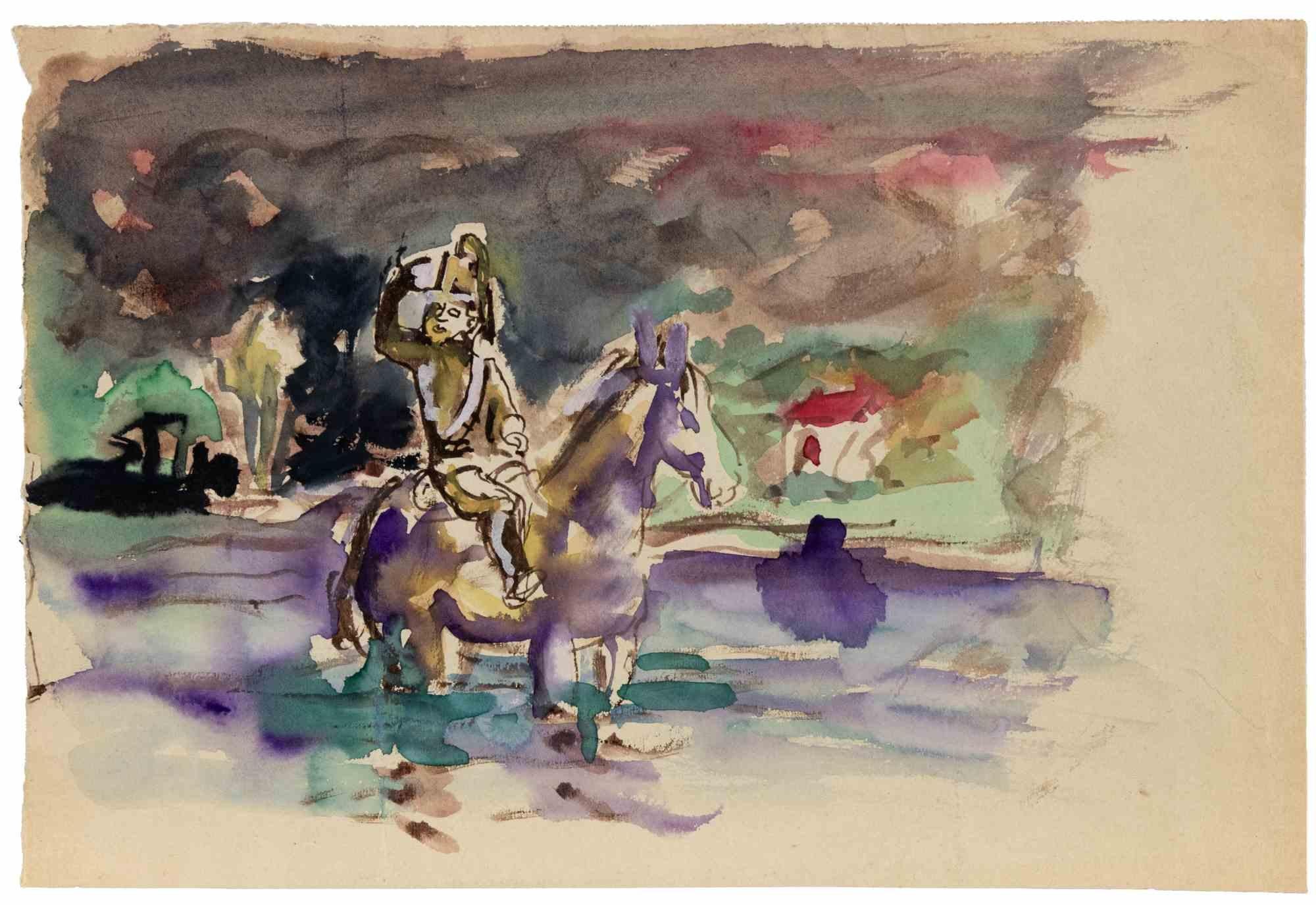 Il Cavaliere - Disegno di Mino Maccari - 1960 ca. in vendita 1