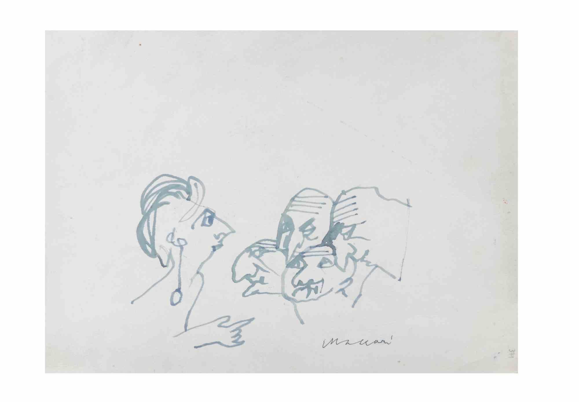 One for Three - Drawing by Mino Maccari - 1955 ca. For Sale 1