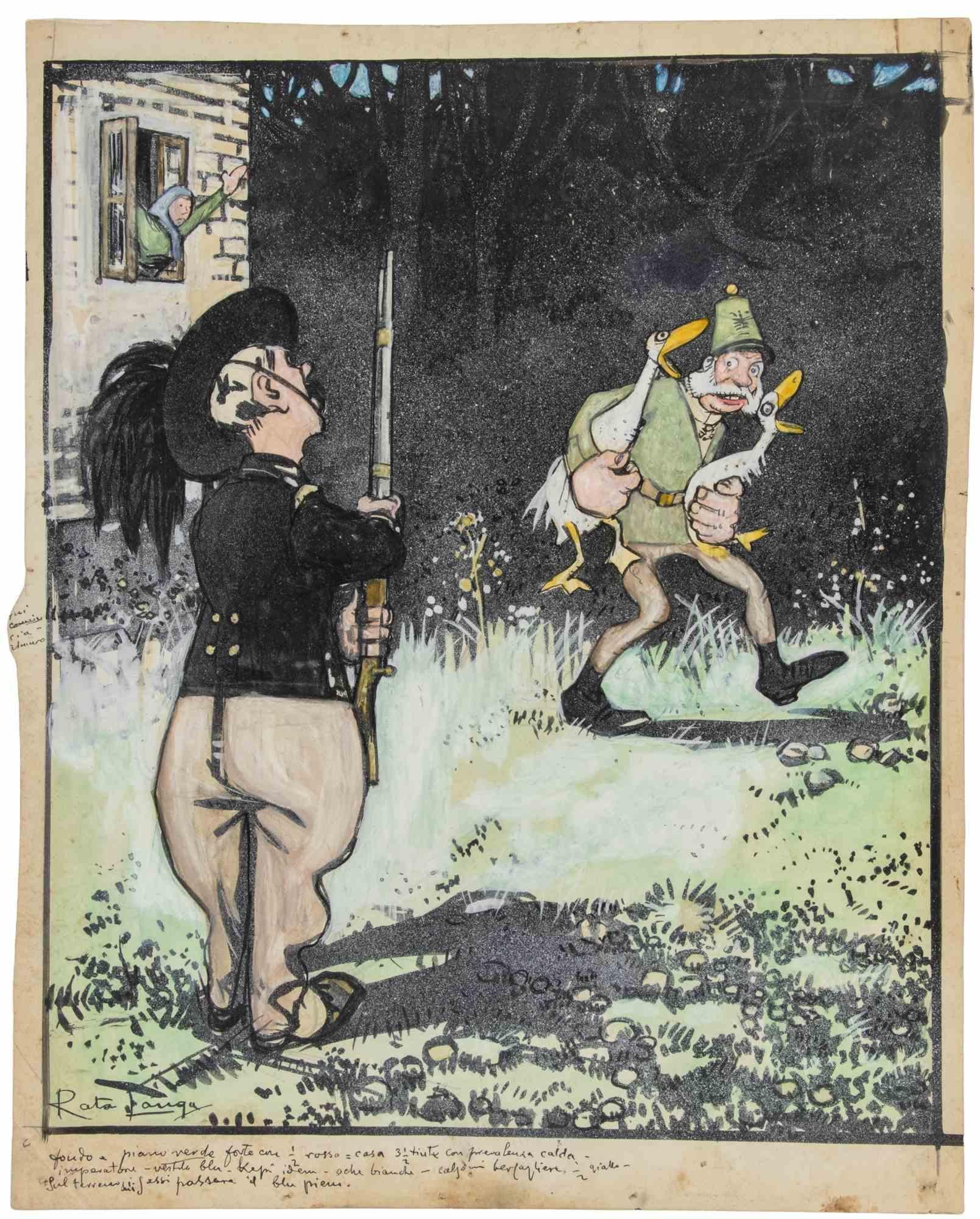 Thief of Geese - Drawing by Gabriele Galantara - Early 20th Century