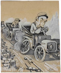 The Drivers - Drawing by Gabriele Galantara - Early 20th Century