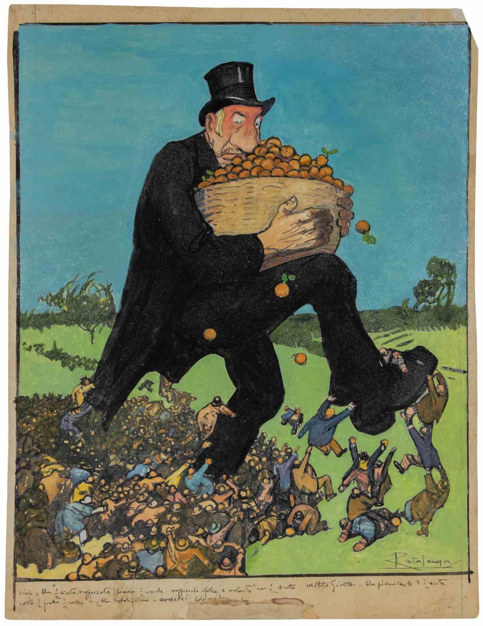 Giolitti the Crop Robber is a modern artwork realized by Gabriele Galantara (1865-1937) in the early 20th century.

Watercolor, ink and pencil on paper. Hand signed  on the right margin.

Good conditions and aged with foxing.

Gabriele Galantara