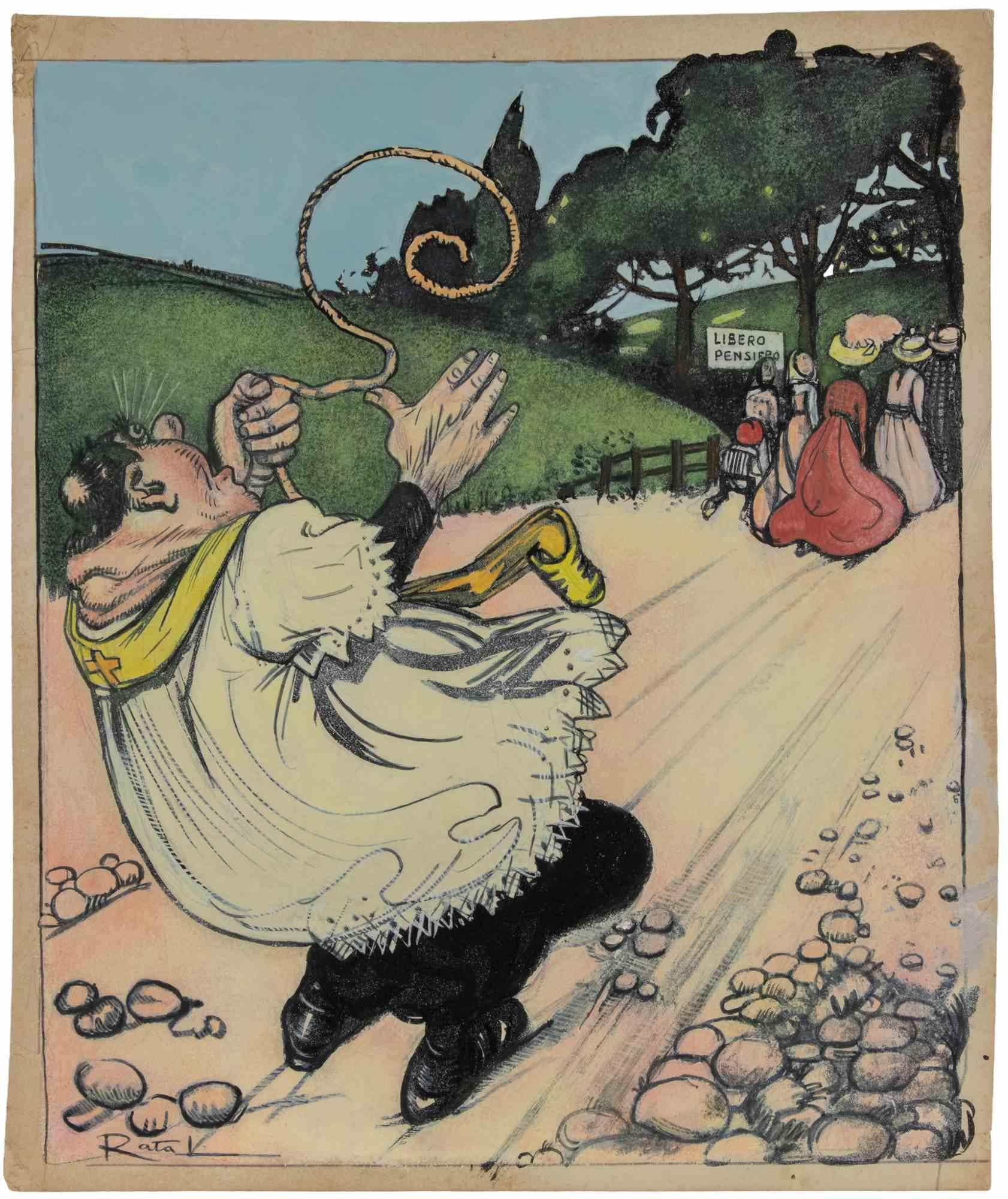 Il Pensiero Libero è un'opera d'arte moderna realizzata da Gabriele Galantara (1865-1937) all'inizio del XX secolo.

Acquerello, inchiostro e matita su carta. Firmato a mano sul margine sinistro.

Buone condizioni e invecchiato con foxing.

Gabriele