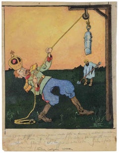 Pull the Rope - Drawing by Gabriele Galantara - Early 20th Century