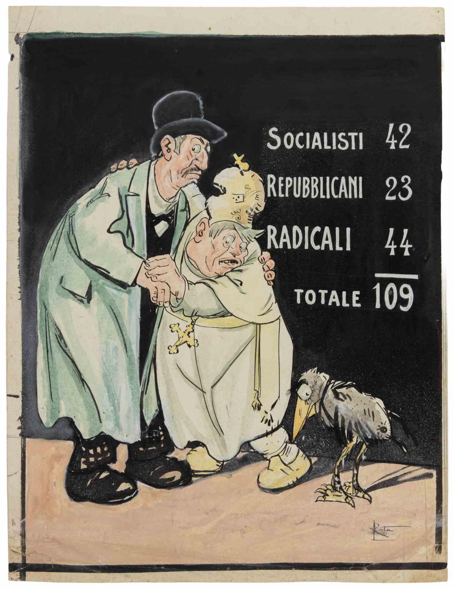 Socialisti, Repubblicani, Radicali è un'opera d'arte moderna realizzata da Gabriele Galantara (1865-1937) all'inizio del XX secolo.

Acquerello, inchiostro e matita su carta. Firmato a mano sul margine destro.

Buone condizioni e invecchiato con