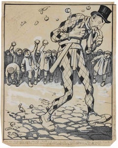 Giolitti- Harlequin - Drawing by Gabriele Galantara - Early 20th Century