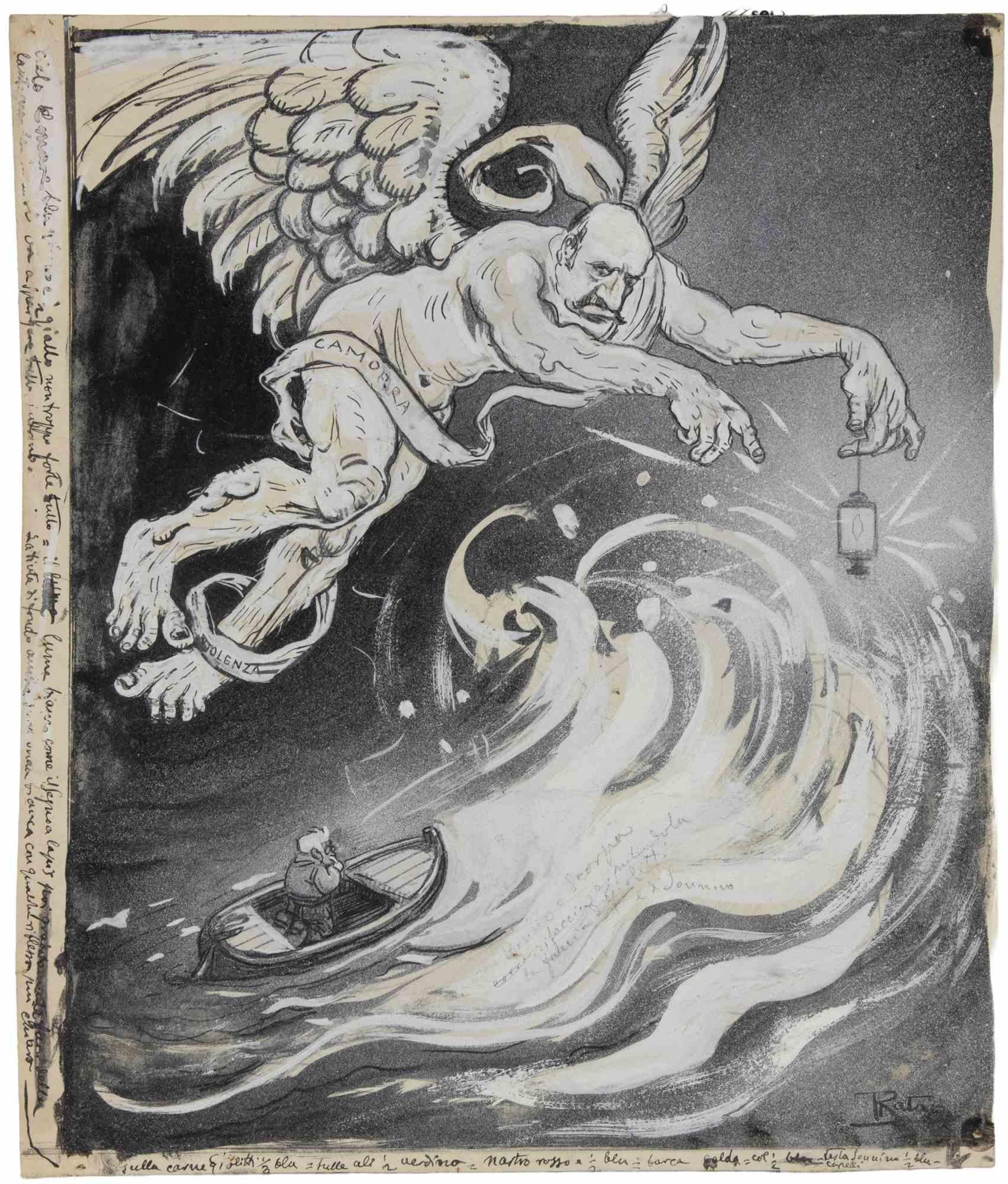 The "Camorra" Angel - Drawing by Gabriele Galantara - Early 20th Century