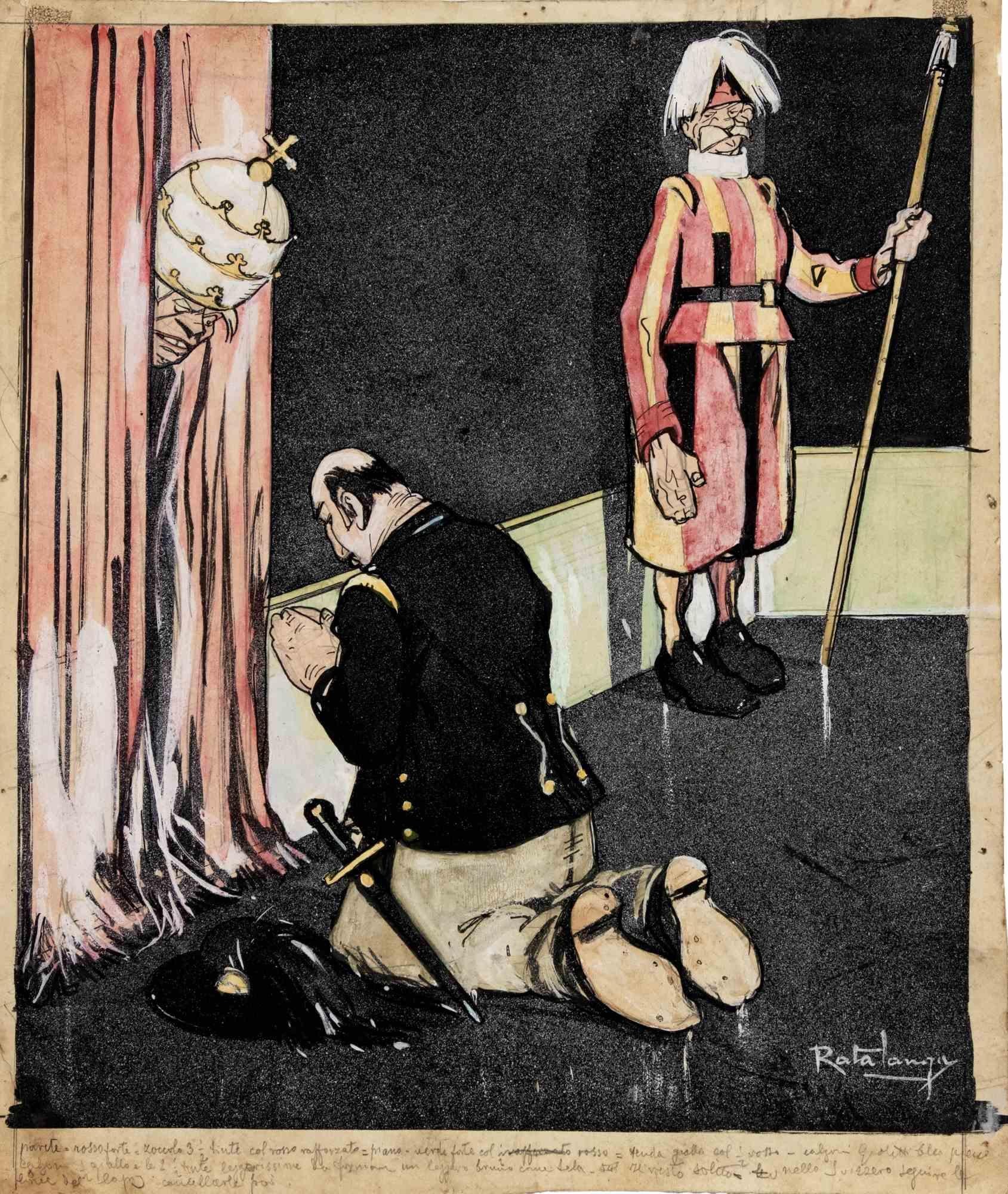 Die Beichte - Zeichnung von Gabriele Galantara - 1900er Jahre