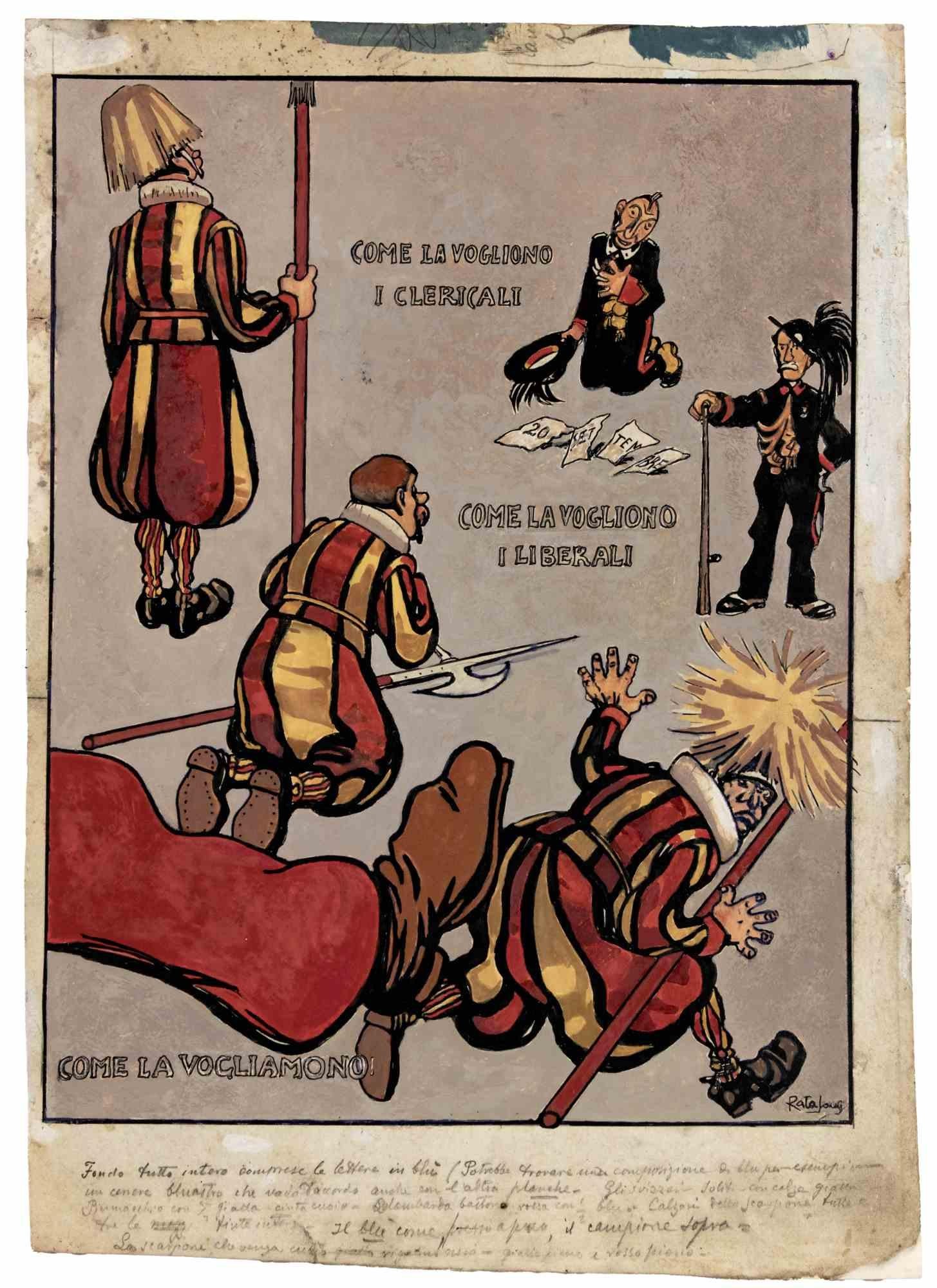 Tusche, Tempera, Aquarell und Bleiweiß von Gabriele Galantara aus dem Jahr 1904.

Handsigniert in der unteren rechten Ecke.

Veröffentlicht in "L'Asino" am 27/3/1904.

Sehr guter Zustand.