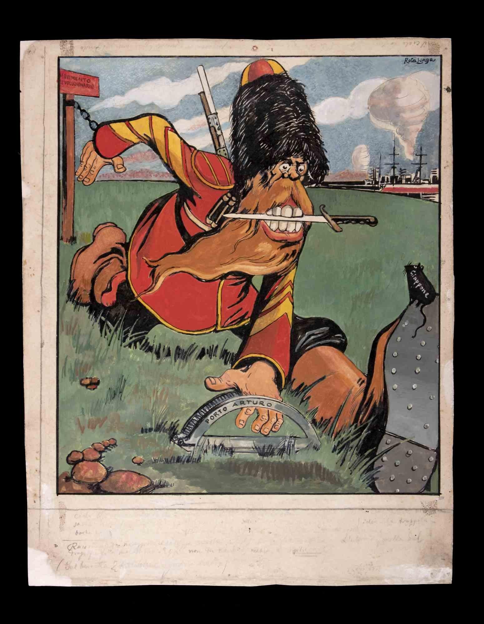 The Conquest of Porto Arturo - Drawing by Gabriele Galantara - 1904 For Sale 1