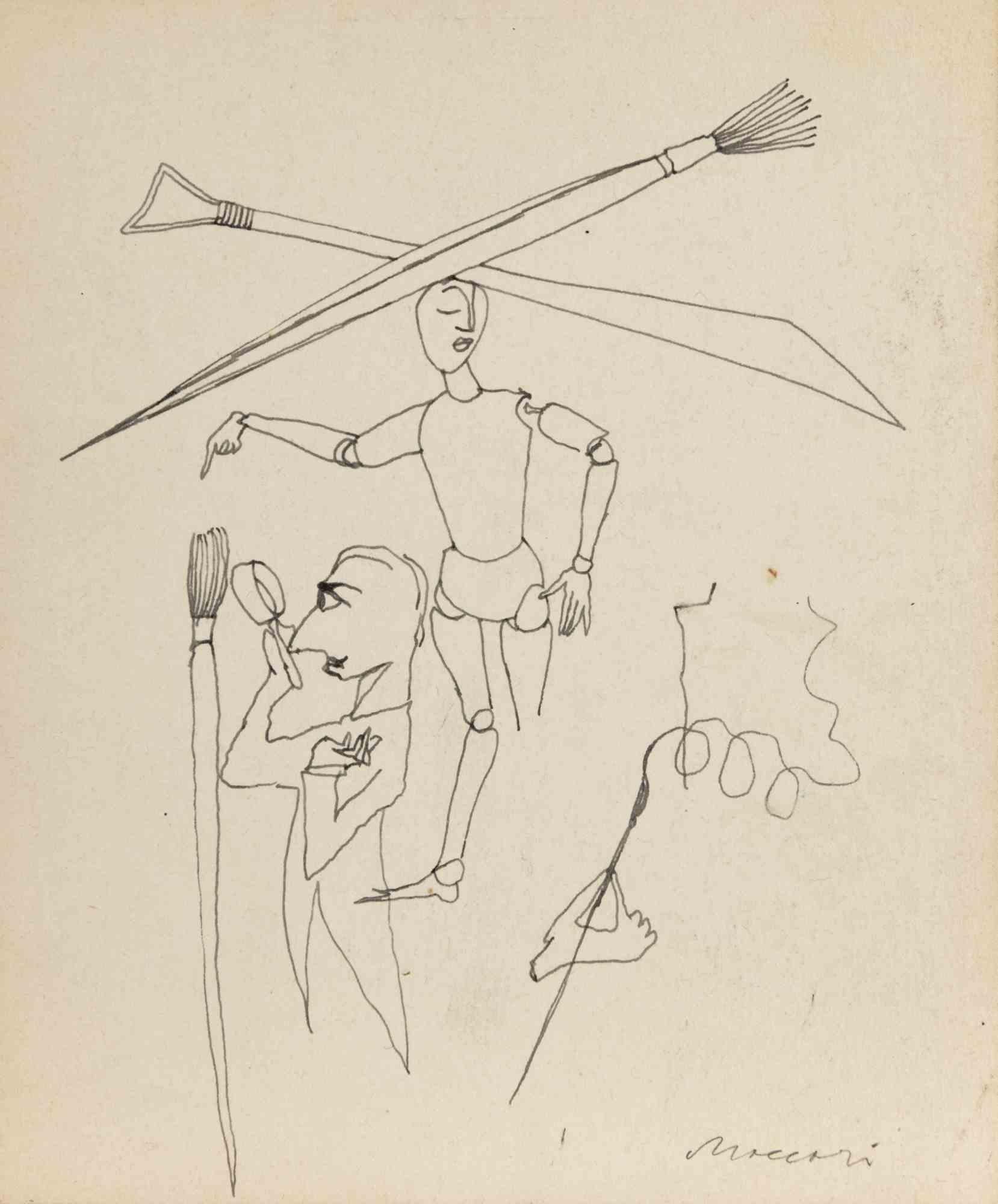 Pen drawing on cardboard realized by Mino Maccari in 1950 ca.

Hand signed in pencil lower right.

Another drawing in pen on rear.

Very good condition.