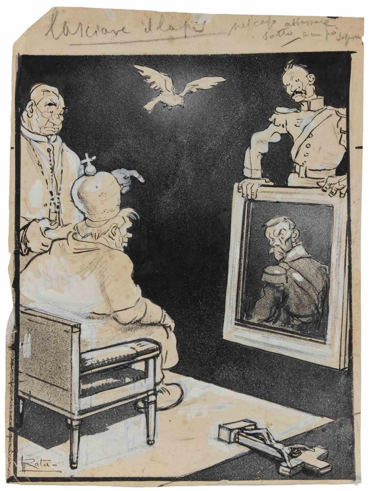 The painting is a modern artwork realized by Gabriele Galantara (1865-1937) in 1909.

Watercolor, ink and pencil on paper. Hand signed on the left margin.

Good conditions except a small tear at the top left and aged with foxing.  

Gabriele