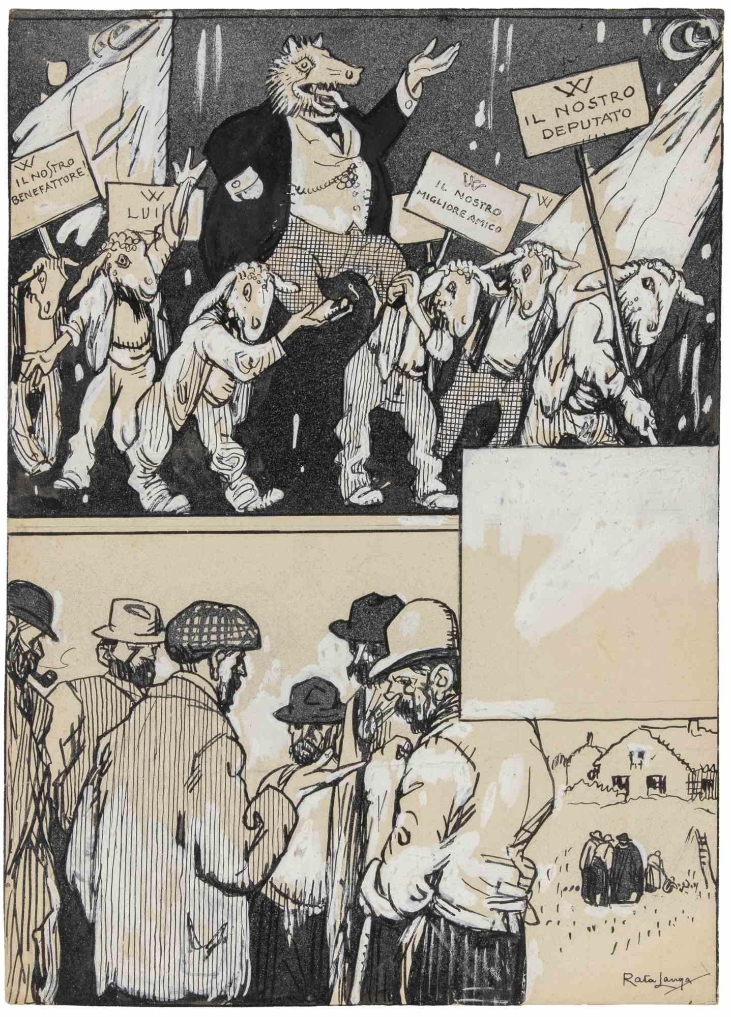 Benefattore politico - Disegno di Gabriele Galantara - Inizio XX secolo