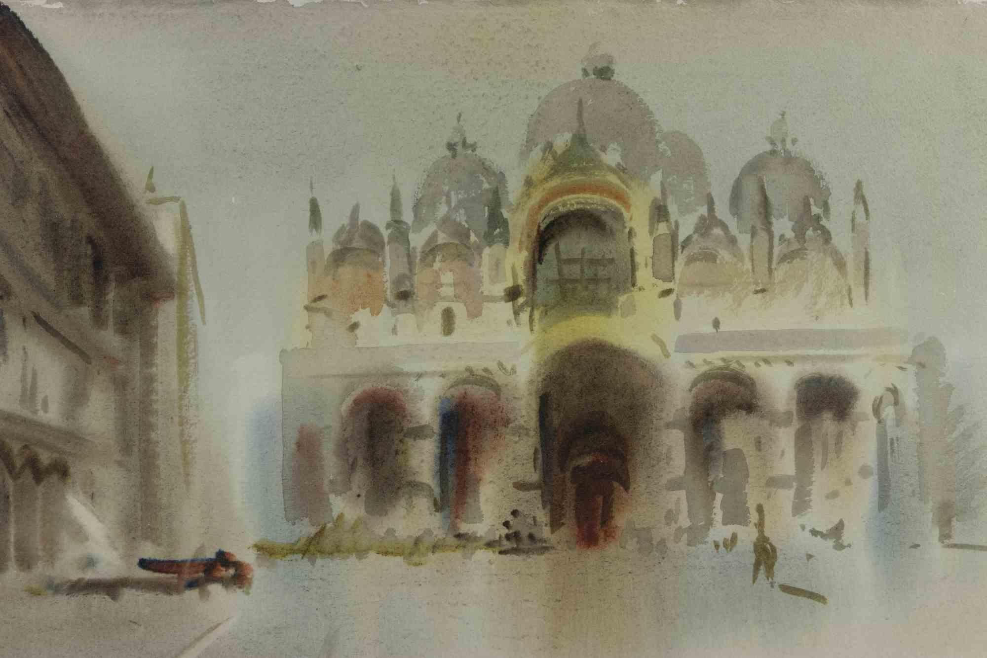 View of Piazza San Marco, Venice - Drawing by Carlo Ravagnan -  1970s For Sale 2