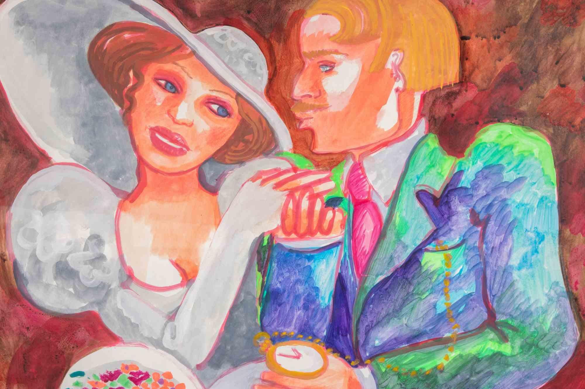Newlyweds - Oil paint by Daniela Romano - 1980s For Sale 1
