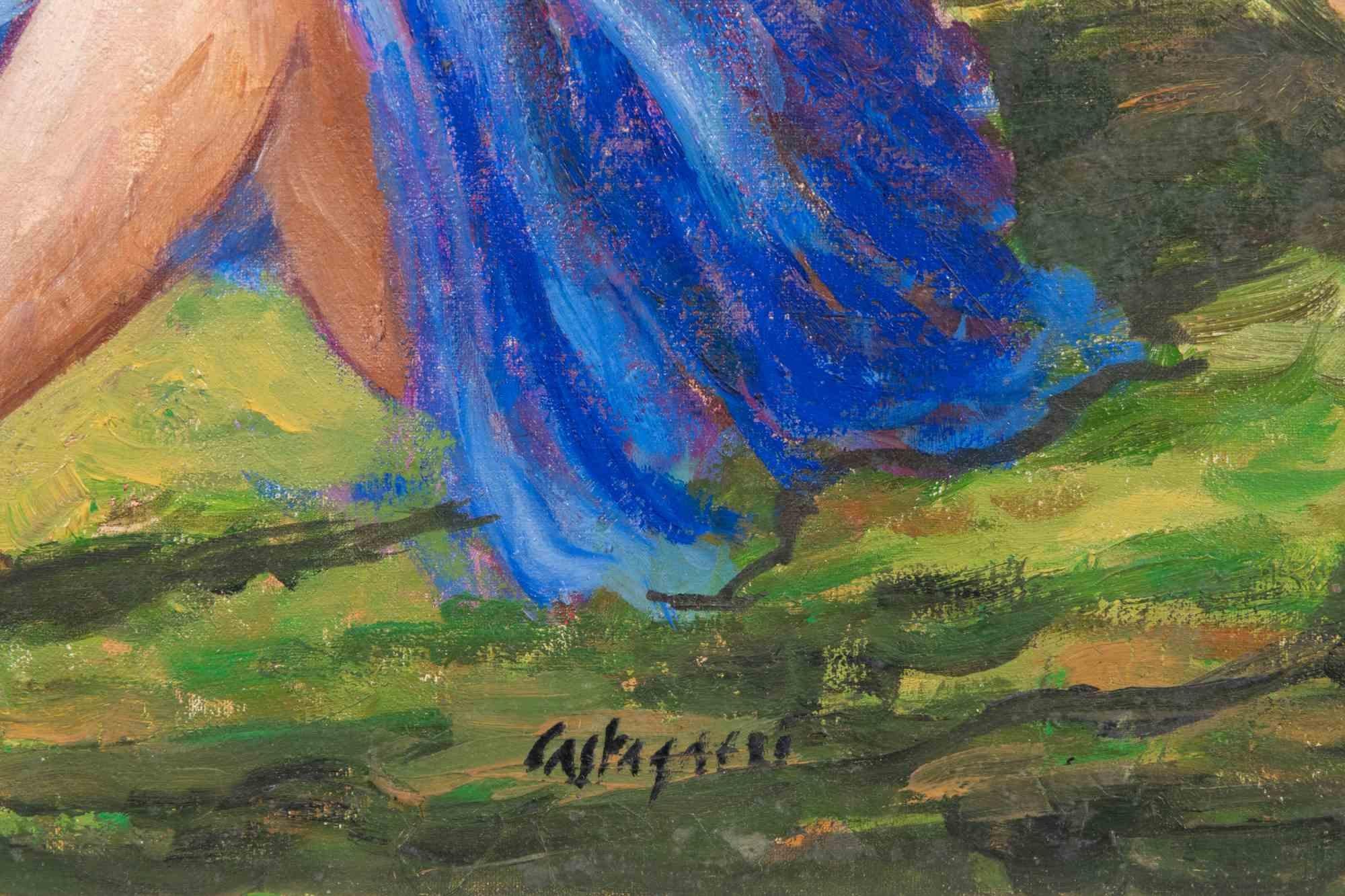 Dans la campagne - Peinture à l'huile de Lucio Castagneri - 1990 en vente 2