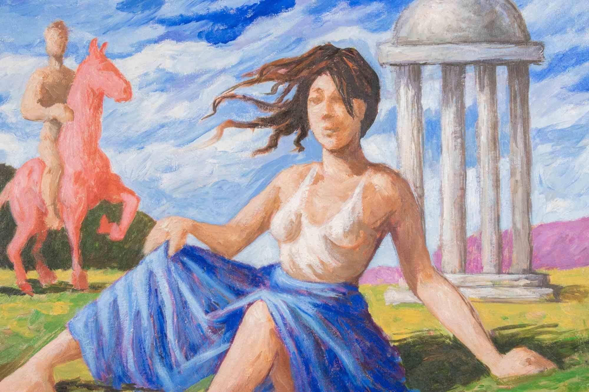 Dans la campagne - Peinture à l'huile de Lucio Castagneri - 1990 en vente 1