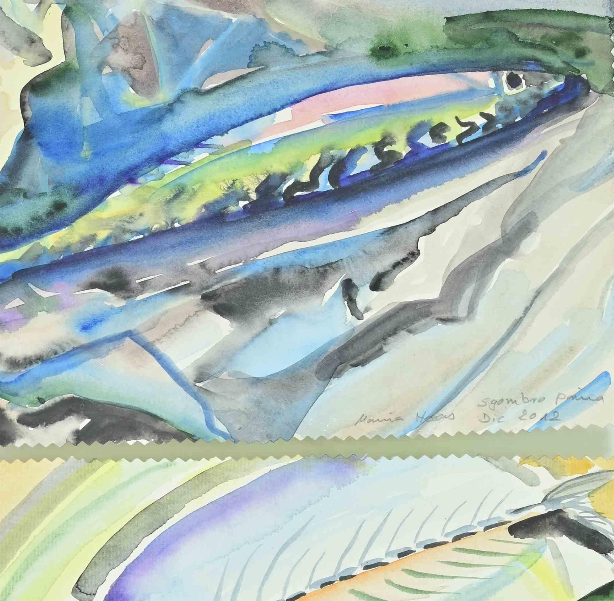 Mackerel Before and Mackerel After - Drawing by Marina Haas -  2012 For Sale 1